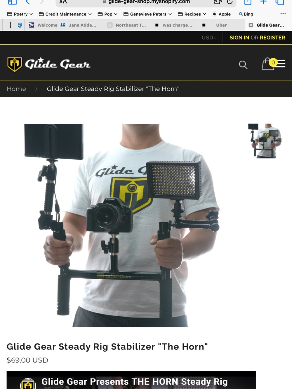 NWOT “The Horn” Steady Rig Stabilizer - Black with Yellow Logo